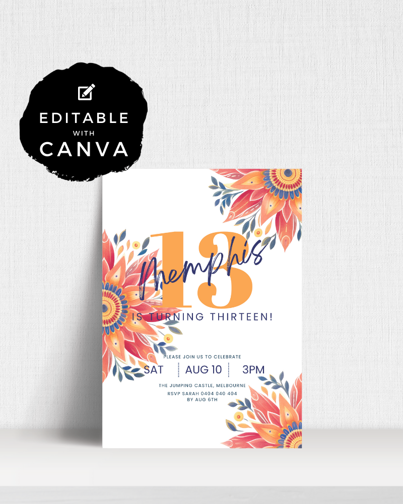 Bright Floral Birthday Party Invite Ages 1-90 | Digital Download ALW91