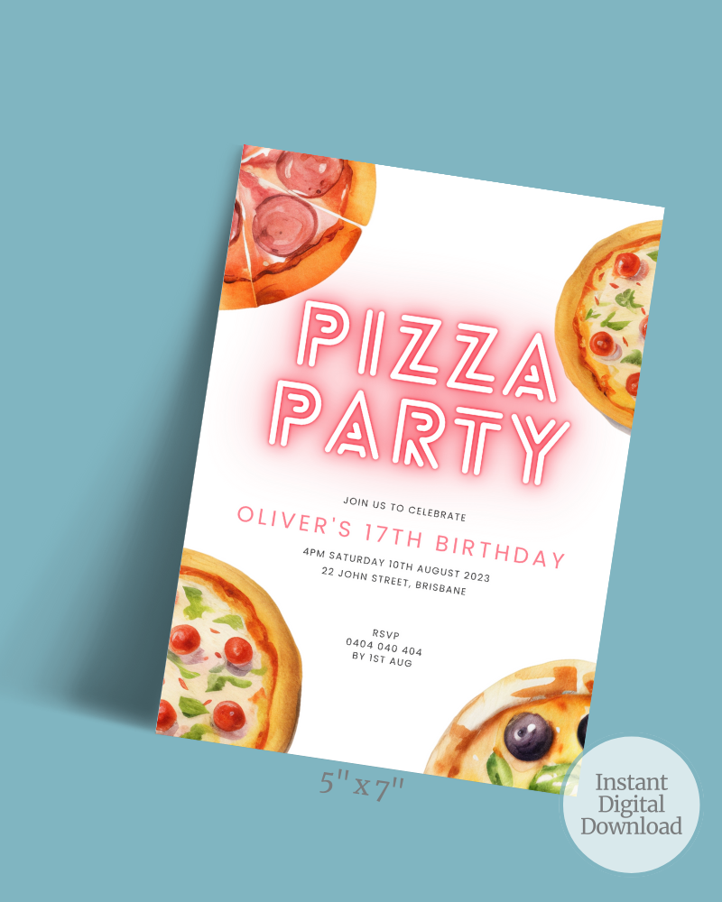 Pizza Party Birthday Party Invite Ages 1-90 | Digital Download ALW63