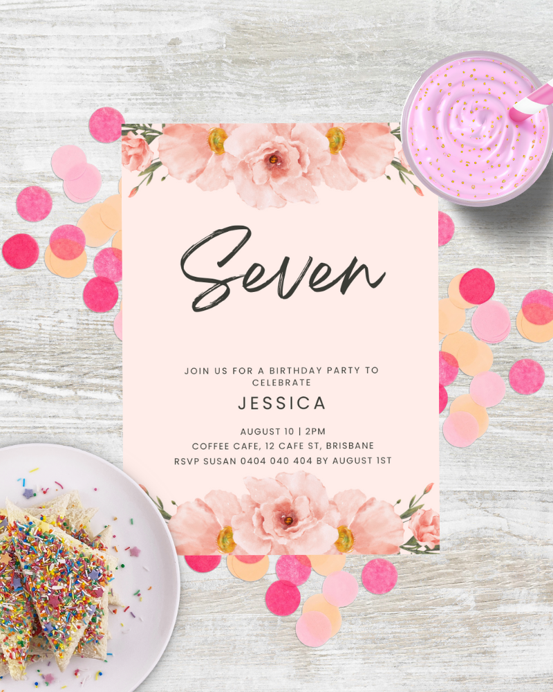 Floral Pink Birthday Party Invite Ages 1-90 | Digital Download ALW13