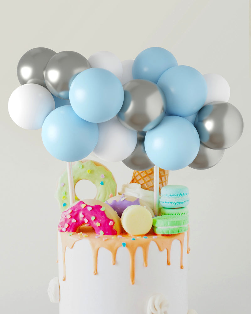 Blue, White & Silver Balloon Cake Topper