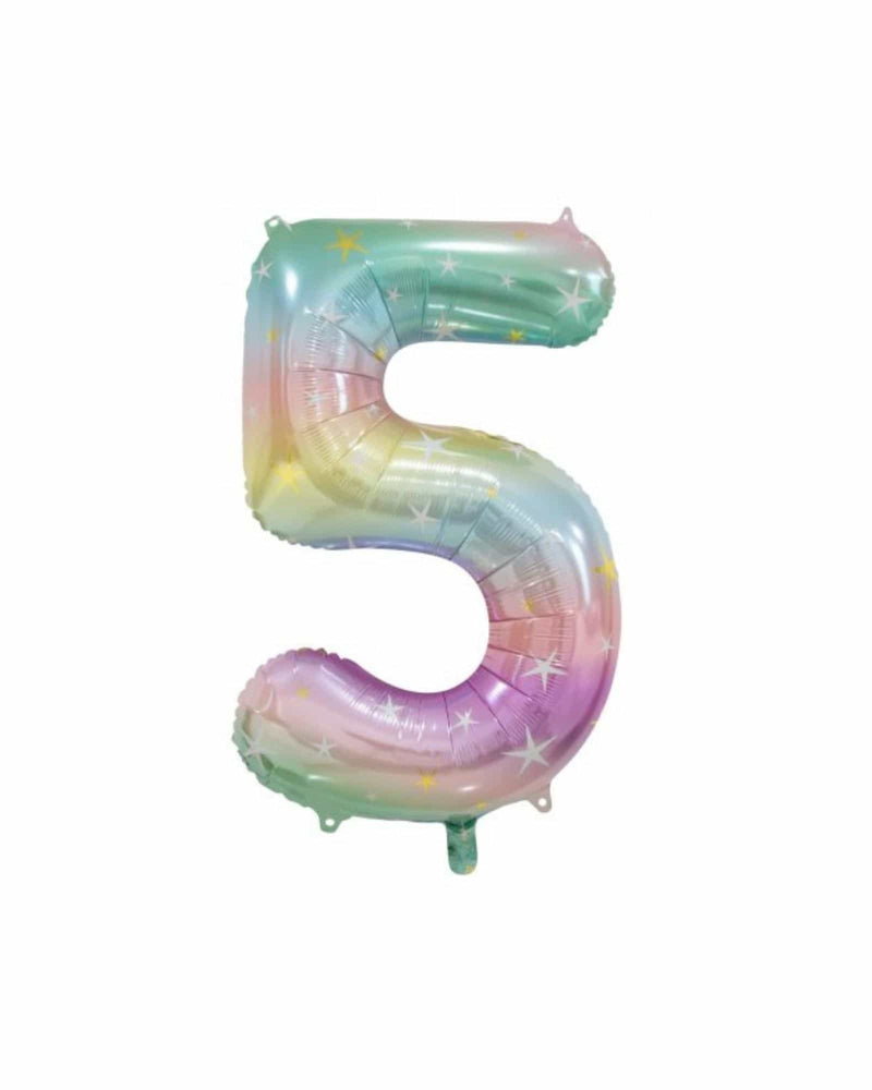 Number 5 Pastel Rainbow Foil Balloon (86cm) - A Little Whimsy