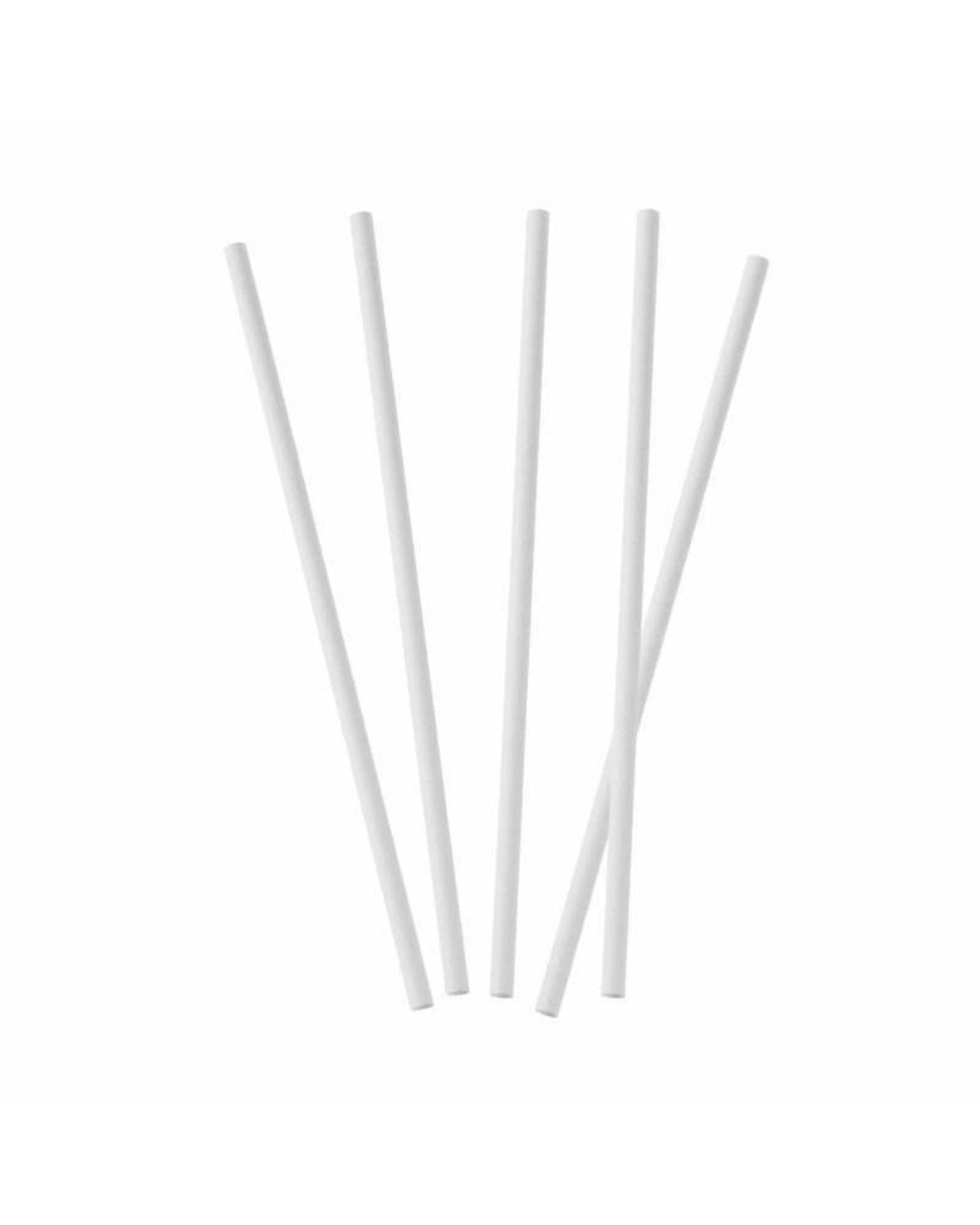 Five straight, white sticks arranged parallel to each other on a plain background, showcasing their uniform length and color.