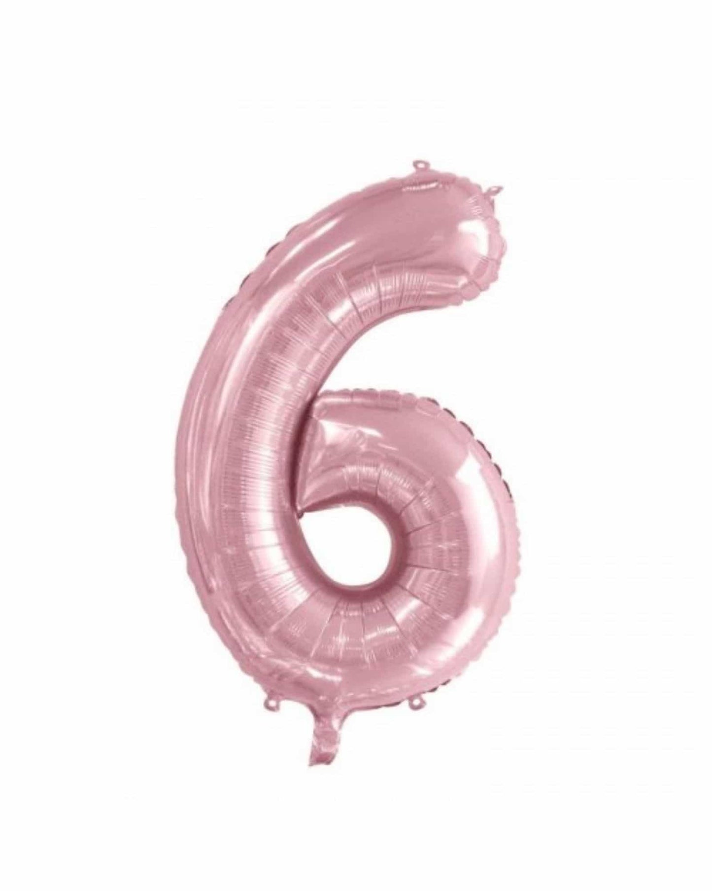 Shiny rose gold number six balloon with a glossy finish and curved shape, perfect for celebrations.