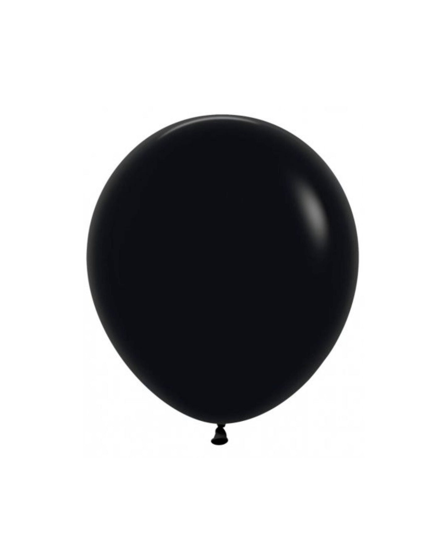 A glossy black balloon floating against a white background, showcasing its smooth surface and round shape.
