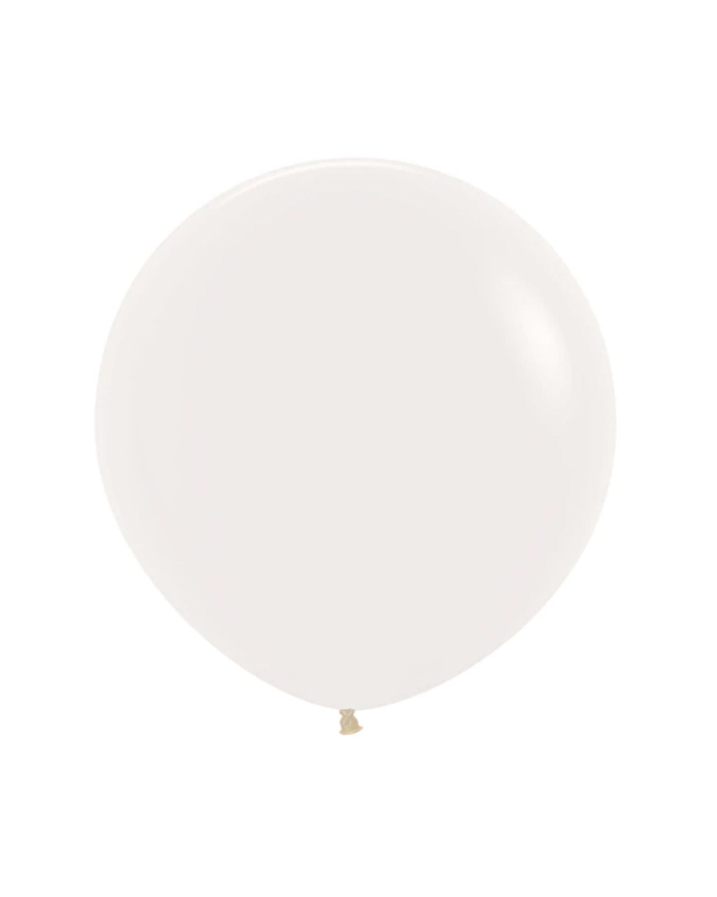 A smooth, round white balloon with a tied end, set against a plain background.