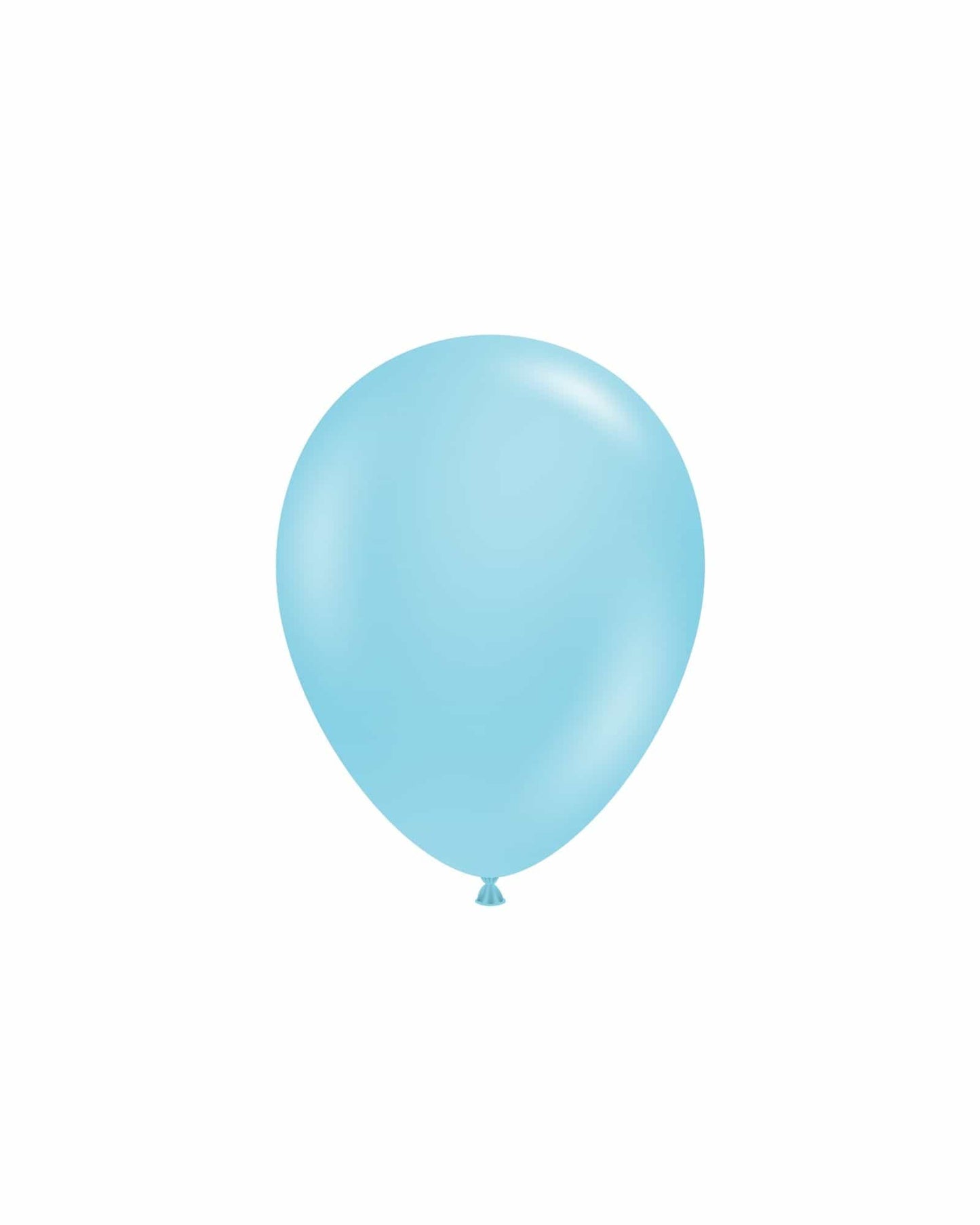 A single light blue balloon floats against a plain white background, featuring a smooth, glossy surface.