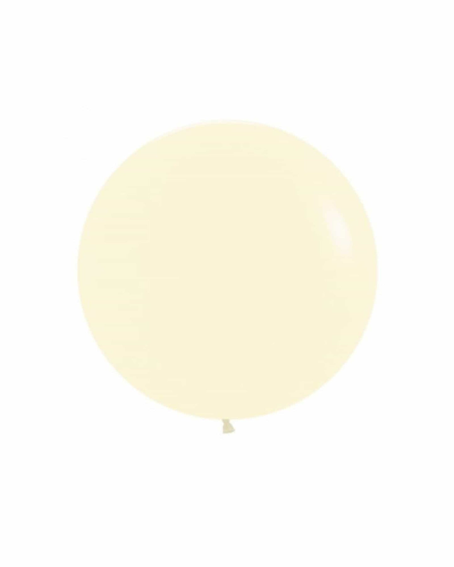 A large, pale yellow balloon with a smooth surface, floating against a plain white background.