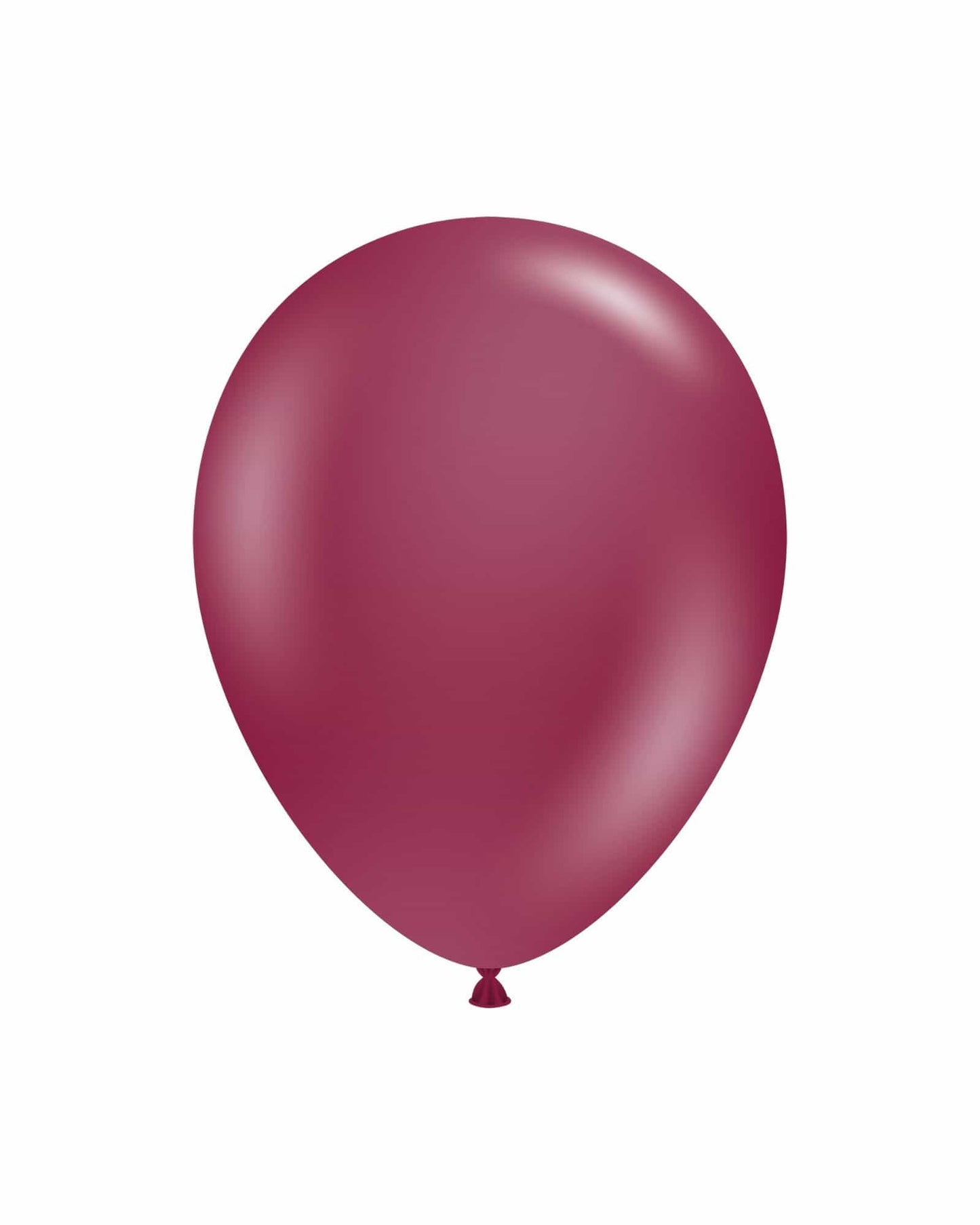 A glossy, deep burgundy balloon with a smooth surface, set against a clean white background.