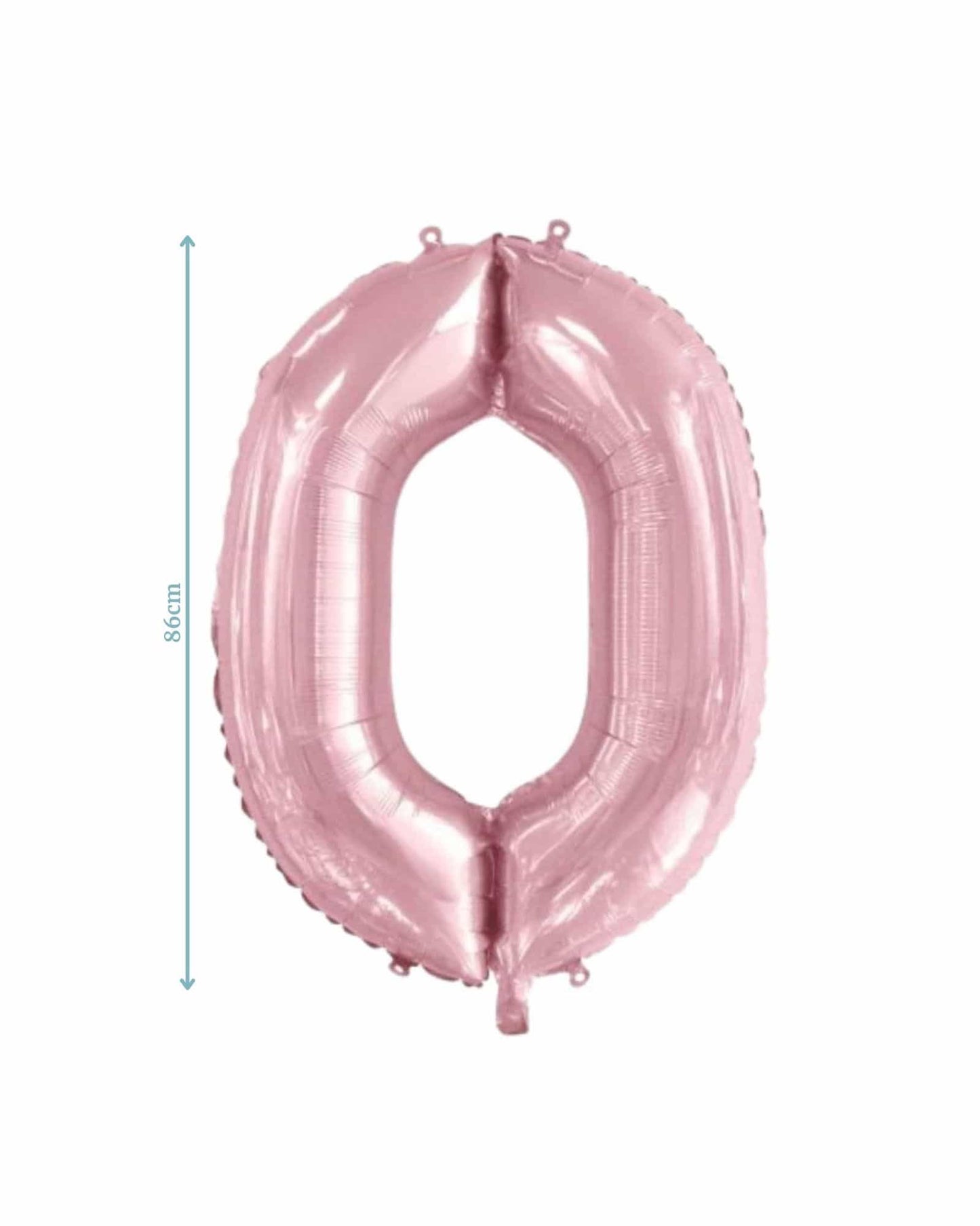 Shiny pink foil balloon shaped like the number zero, measuring 86 cm in height.