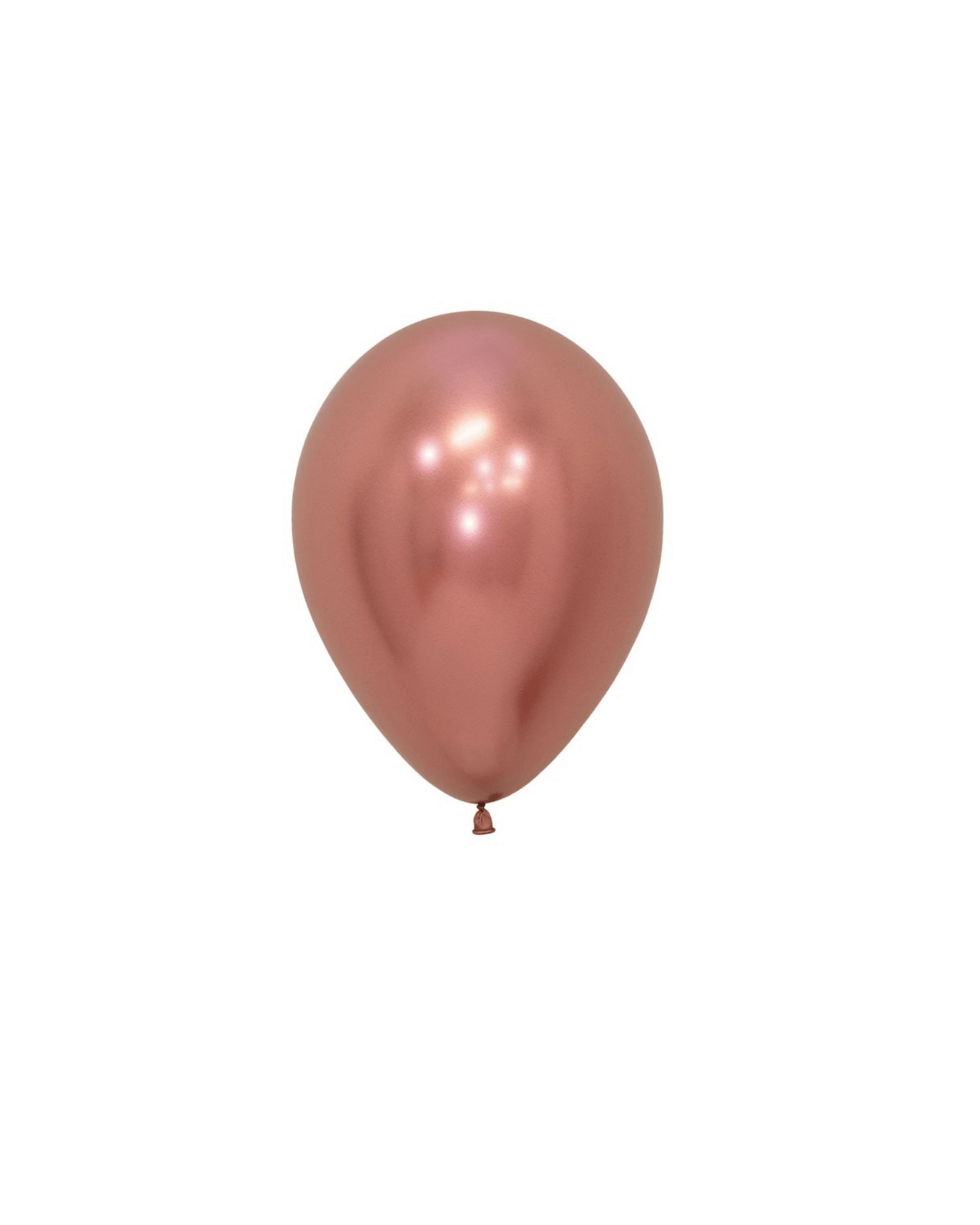 Shiny rose gold balloon with a smooth surface, reflecting light against a plain white background.