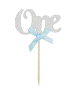 Cupcake Picks 'One' Silver with Blue Bow - A Little Whimsy