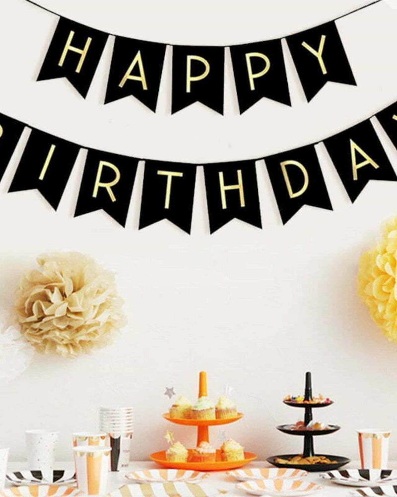 Happy Birthday Banner Black & Gold - A Little Whimsy