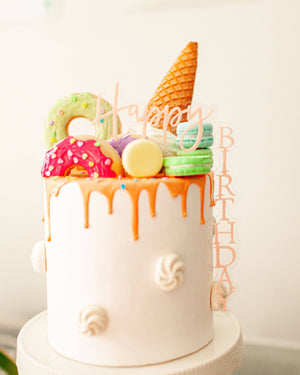 Happy Birthday Pastel Pink Floating Top & Sides Cake Topper - A Little Whimsy