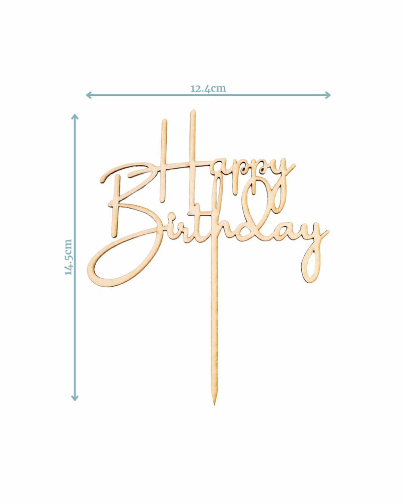 Happy Birthday Script Wooden Cake Topper