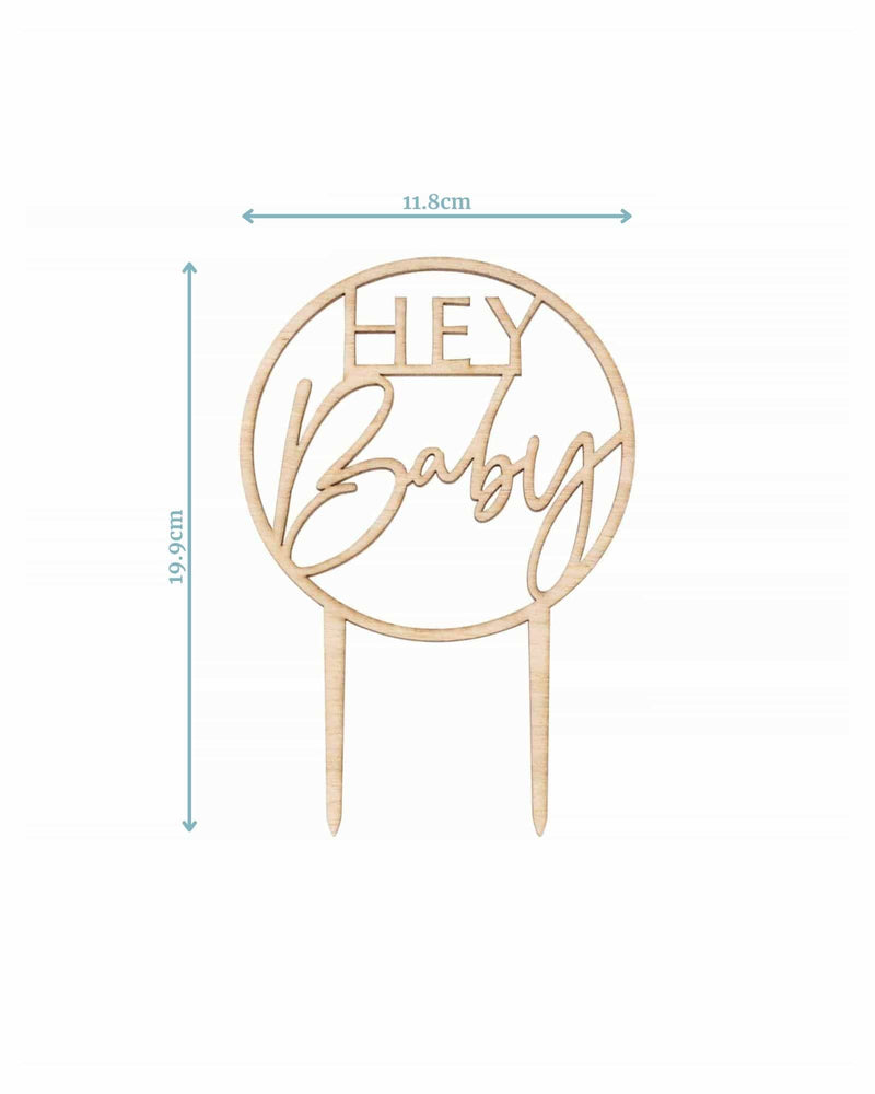 Wooden Hey Baby Cake Topper