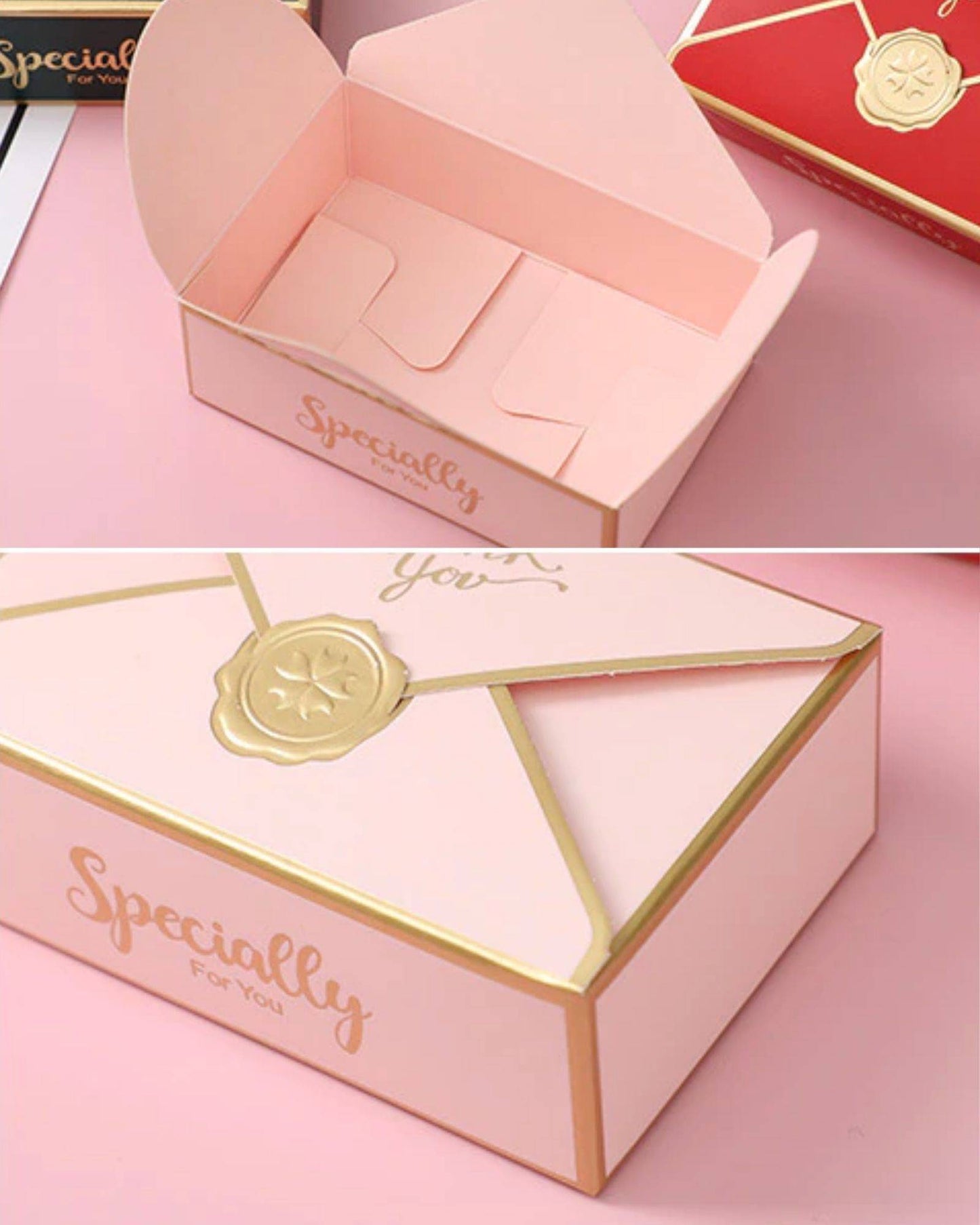 Elegant pink box with a gold seal and "Specially For You" text, perfect for gifting special items.