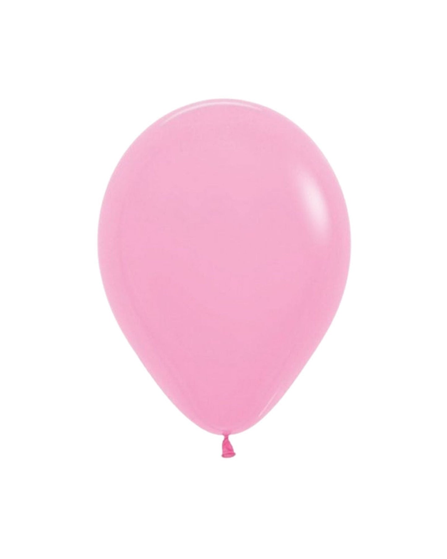 Glossy pink balloon with a rounded top and a knotted end, set against a plain white background.