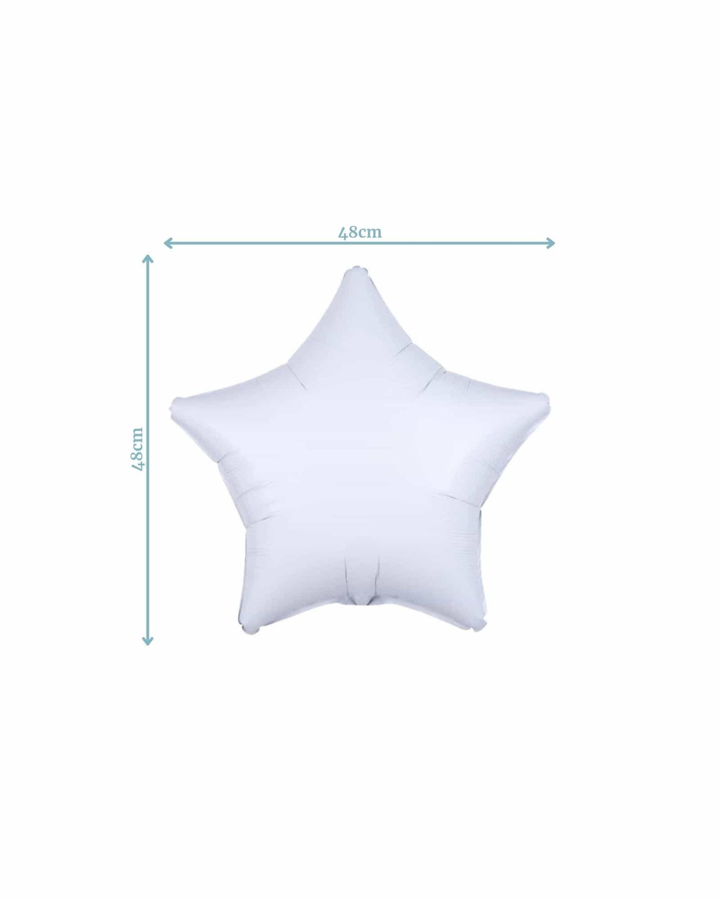 A large white star-shaped balloon with dimensions of 48cm by 48cm, featuring smooth, rounded edges.