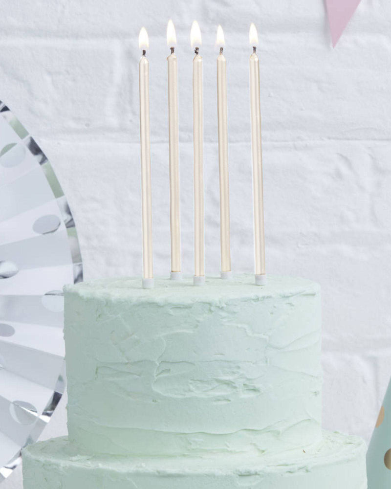 Tall Cake Candles Pearl White - A Little Whimsy