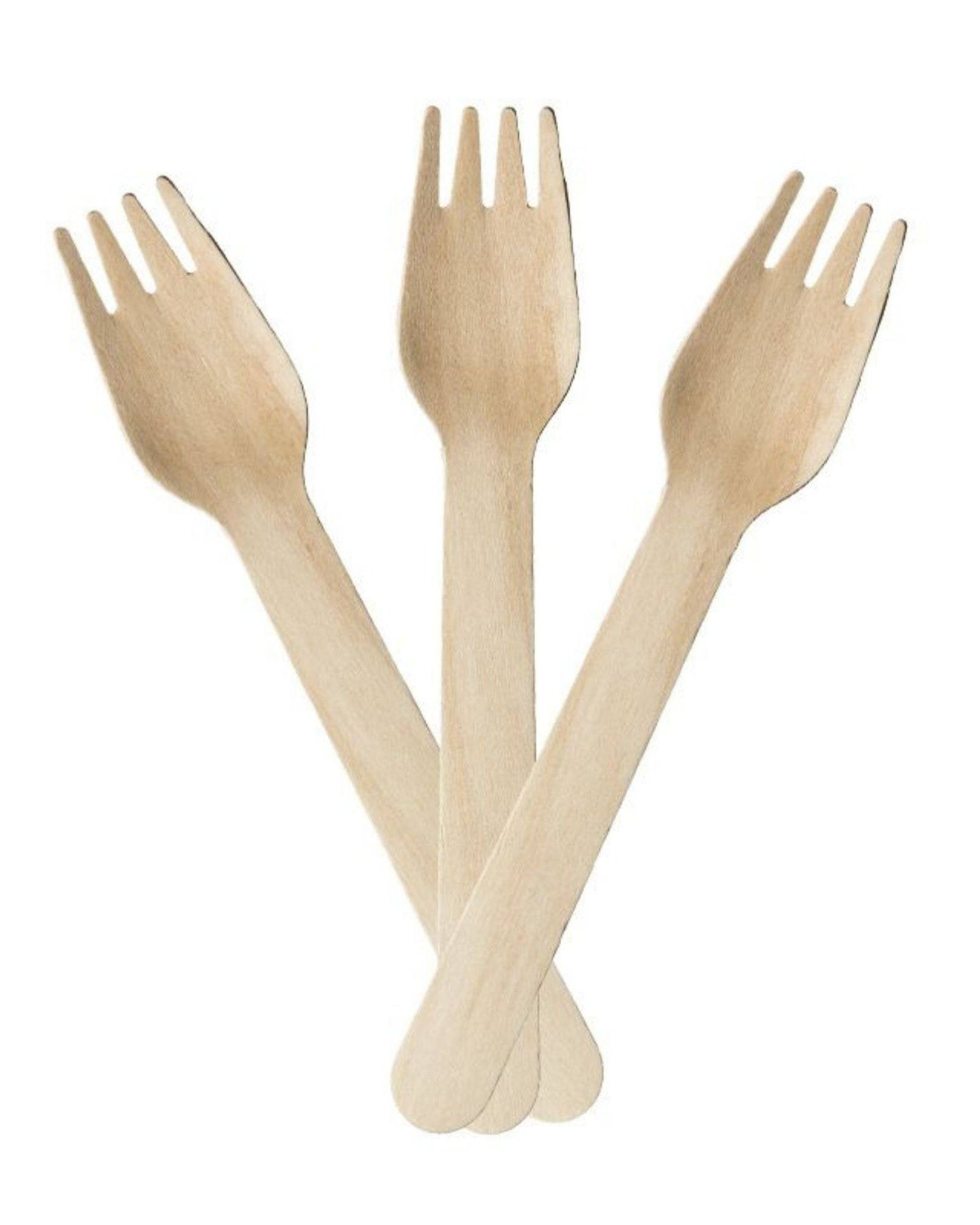 Set of three natural wooden forks with a smooth finish, showcasing a simple and eco-friendly design.