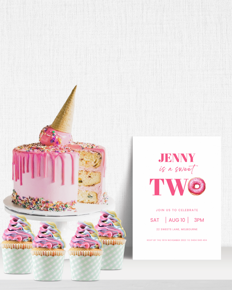 Pink Donut 2nd Birthday Party Invite | Digital Download ALW78