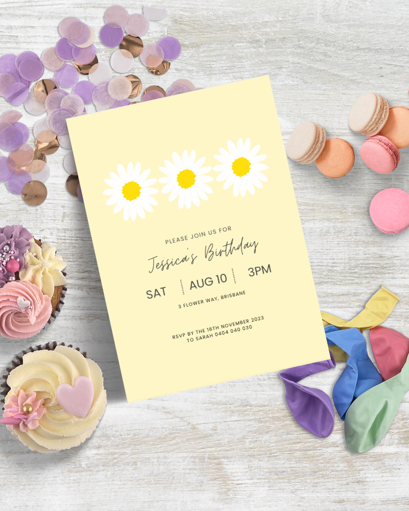 
            
                Load image into Gallery viewer, Daisy Flower Birthday Party Invite | Digital Download ALW84
            
        