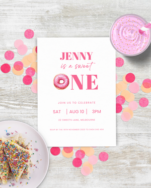 Pink Donut 1st Birthday Party Invite | Digital Download ALW78