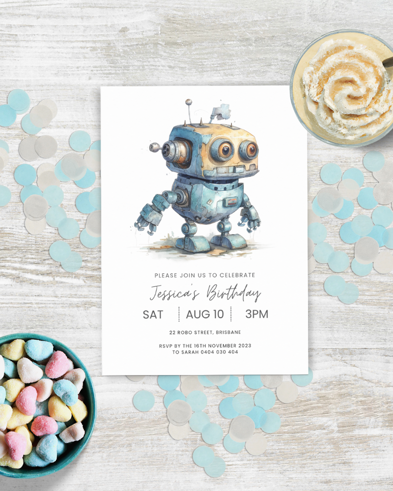Robot Party Invite | Digital Download ALW85