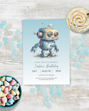 Blue Robot Birthday Party Invite | Digital Download ALW86