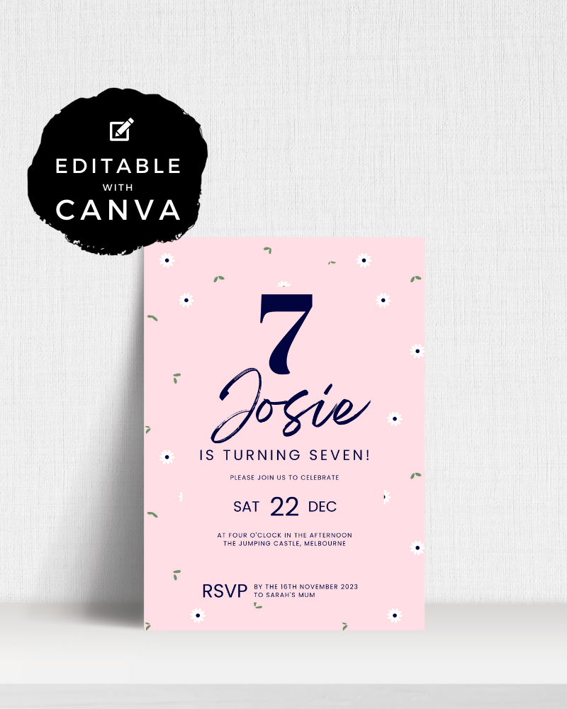 Pink Tiny Flower Birthday Party Invite Ages 1-90 | Digital Download ALW19