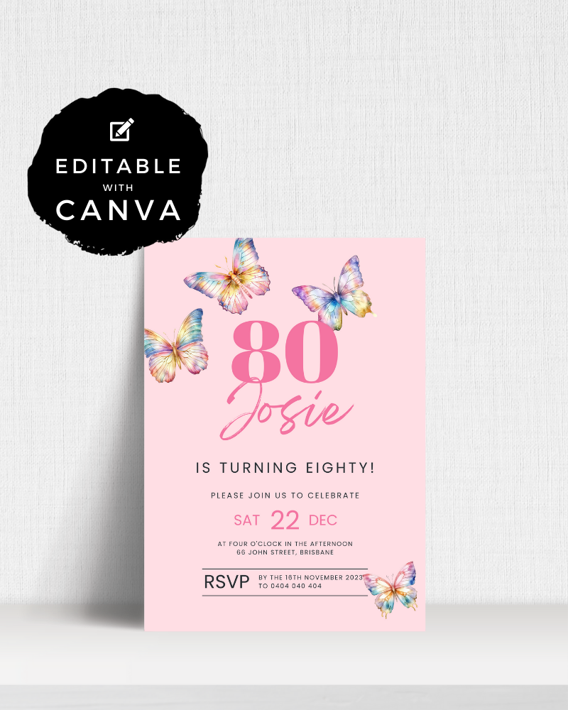 Butterfly Birthday Party Invite Ages 1-90 | Digital Download ALW97