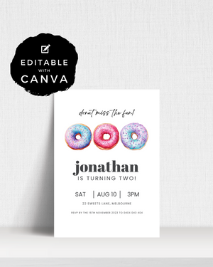 Donut Miss the Fun Birthday Party Invite Ages 1-90 | Digital Download ALW76