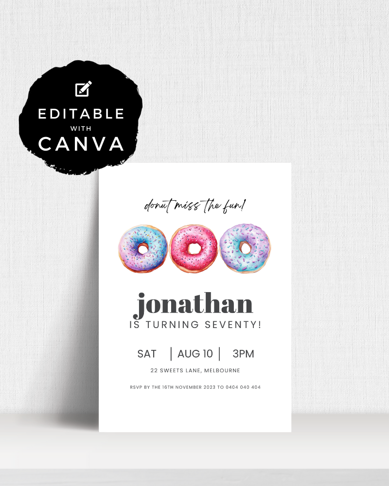 Donut Miss the Fun Birthday Party Invite Ages 1-90 | Digital Download ALW76