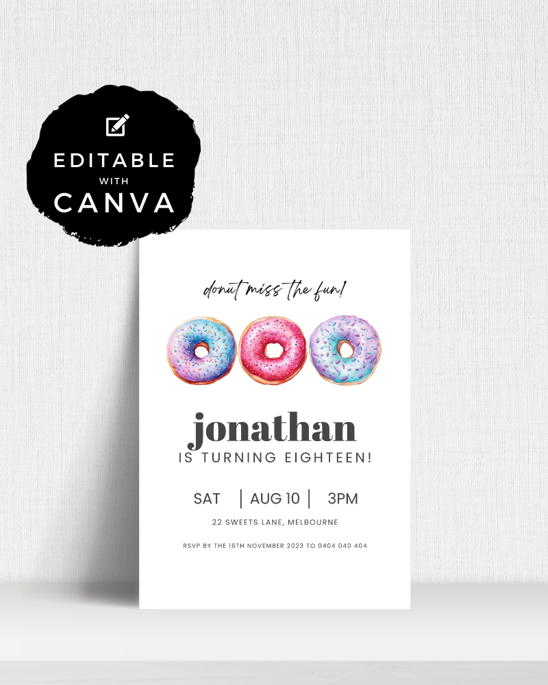 Donut Miss the Fun Birthday Party Invite Ages 1-90 | Digital Download ALW76