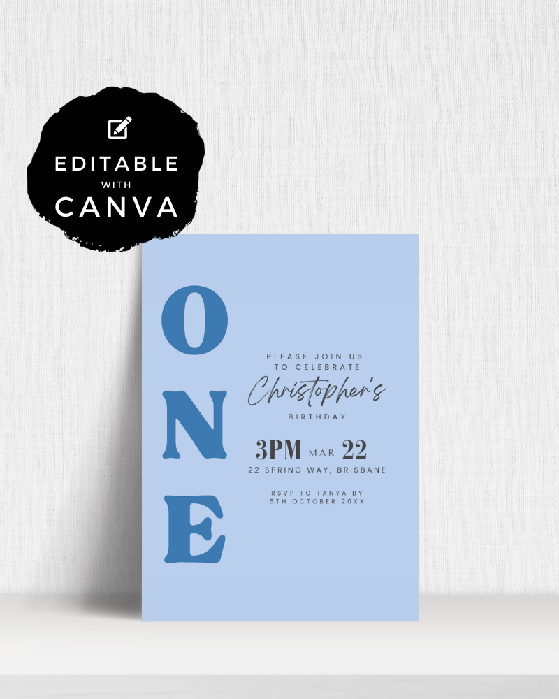 Blue Typography Birthday Party Invite Ages 1-90 | Digital Download ALW10