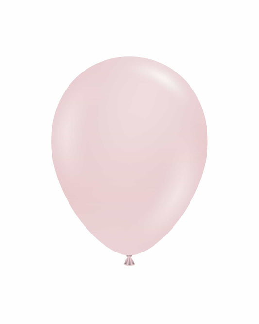 A smooth, pale pink balloon with a rounded shape, set against a white background.