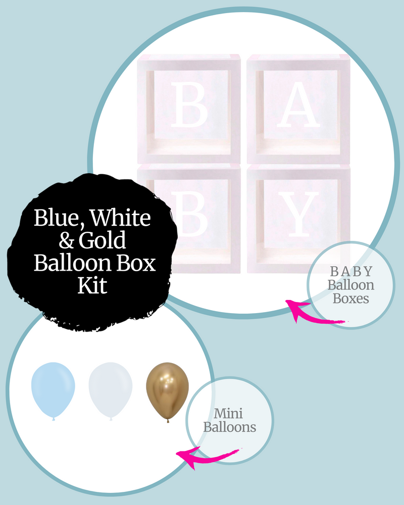 Blue, White & Gold BABY Balloon Box Kit
