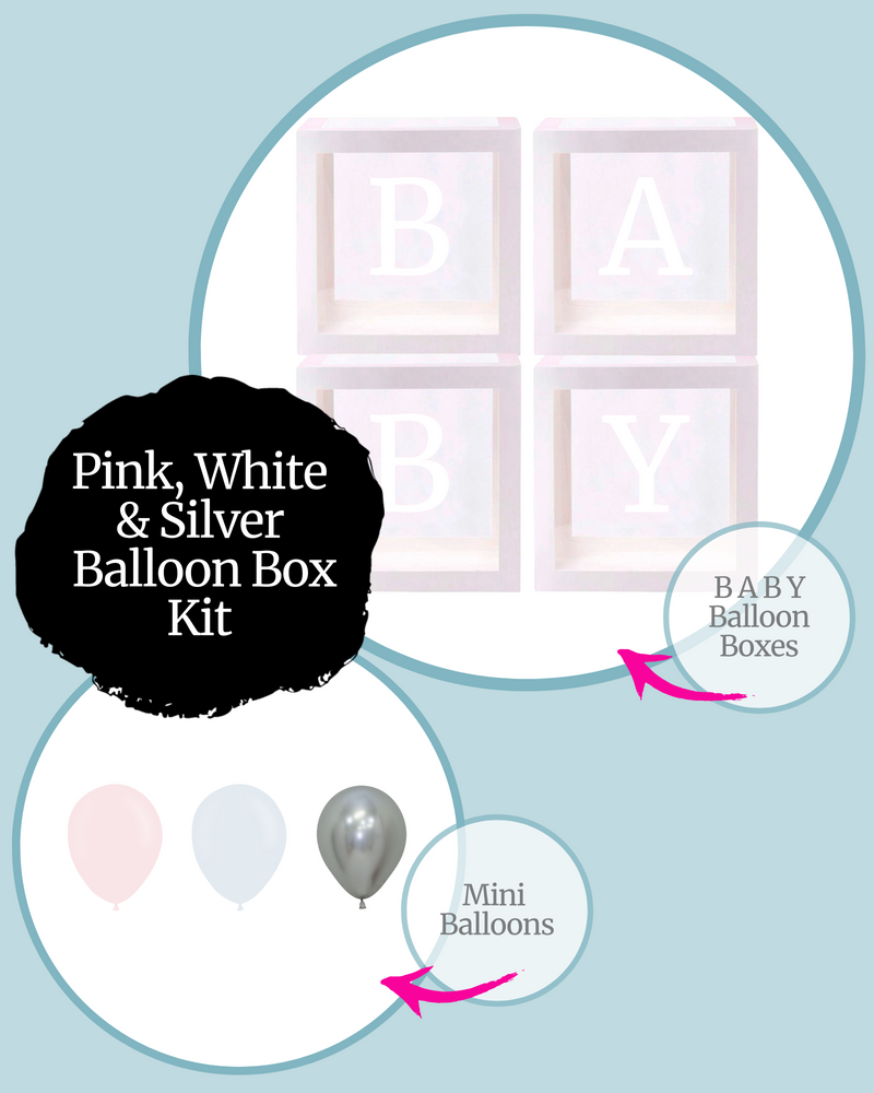 Pink, White & Silver BABY Balloon Box Kit