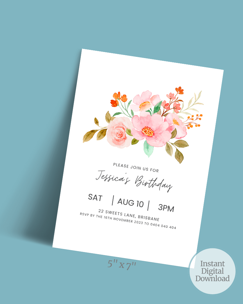 Floral Birthday Party Invite | Digital Download ALW18