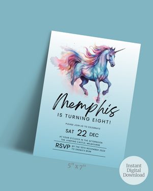 Unicorn Birthday Party Invite Ages 1-18 | Digital Download ALW113