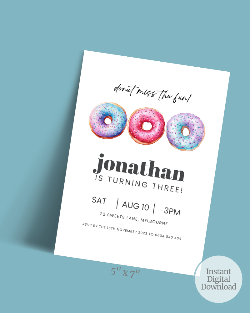 Donut Miss the Fun Birthday Party Invite Ages 1-90 | Digital Download ALW76