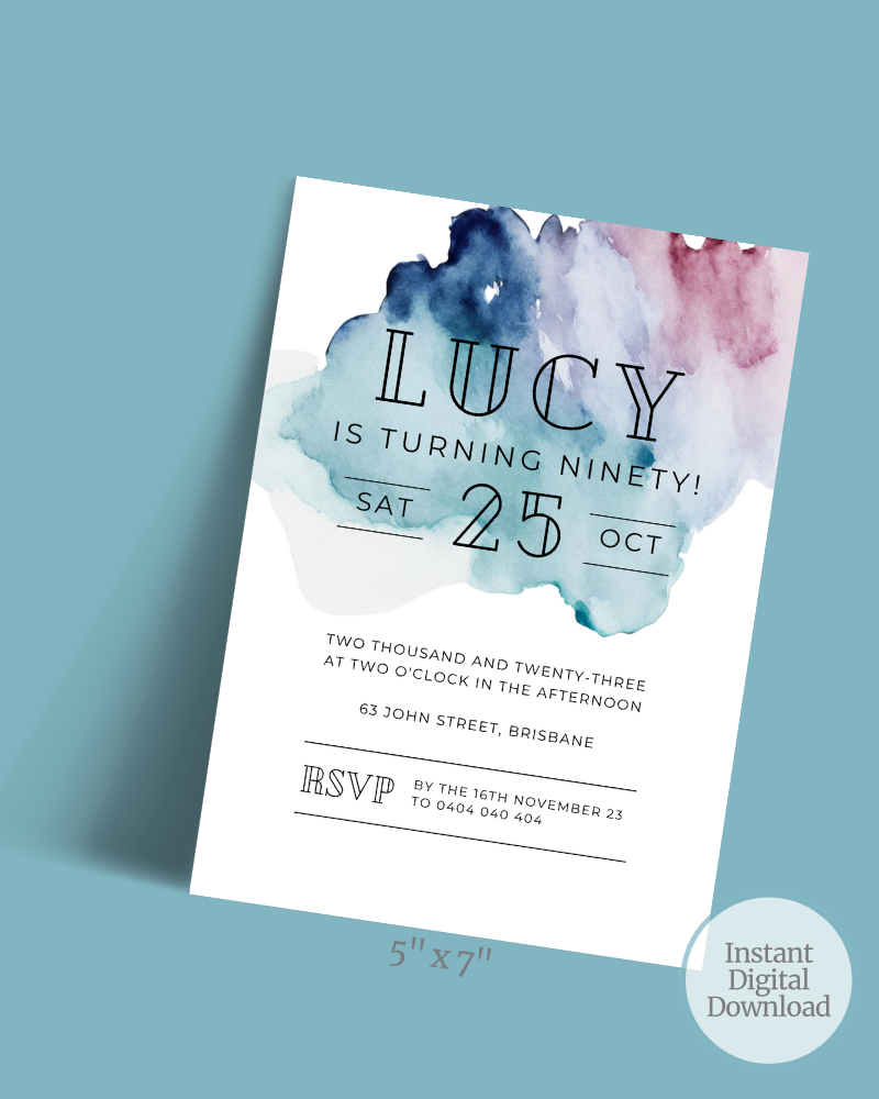 Colourful Splash Birthday Party Invite Ages 1-90 | Digital Download ALW32