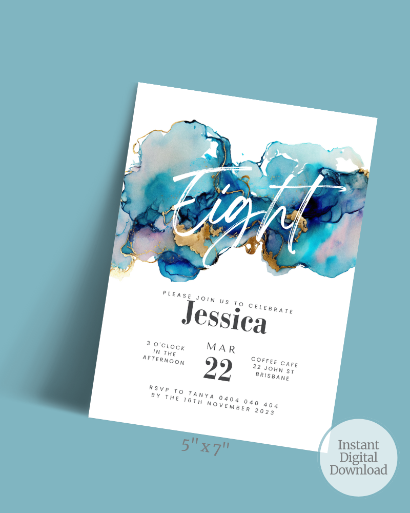 Colorful abstract watercolor background with elegant text inviting to celebrate Jessica's birthday on March 22.