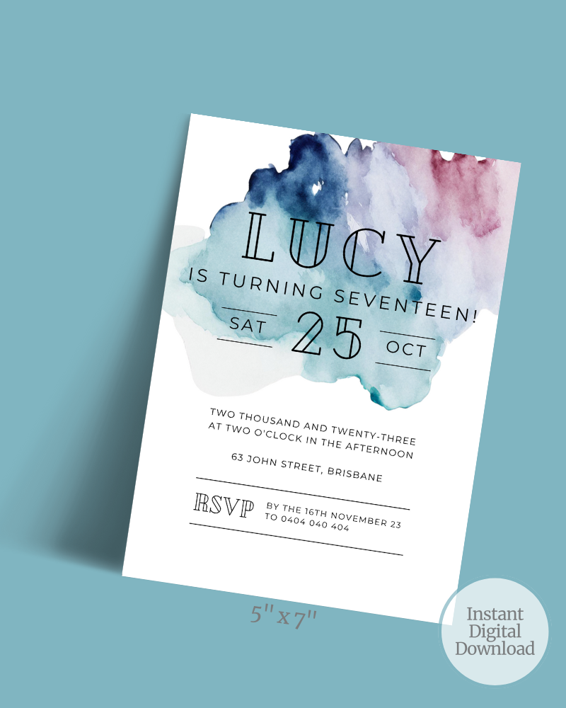 Colourful Splash Birthday Party Invite Ages 1-90 | Digital Download ALW32