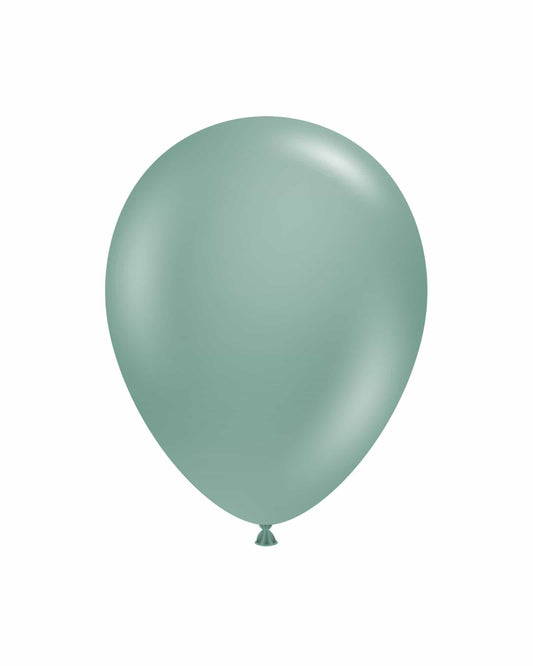 A single mint-green balloon against a white background, reflecting soft light for a smooth appearance.