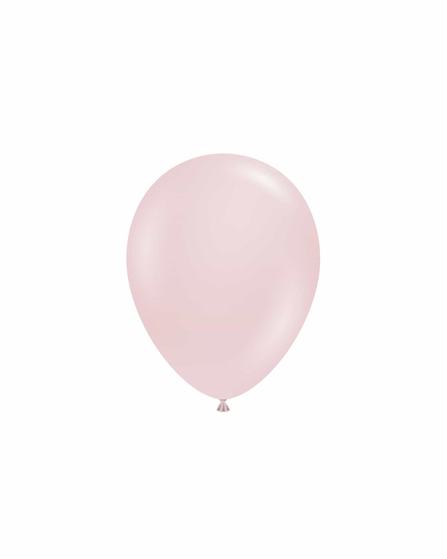 A soft pink balloon floating against a plain white background, showcasing its smooth, glossy surface and rounded shape.