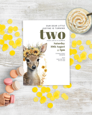 Deer 2nd Birthday Party Invite | Digital Download ALW90