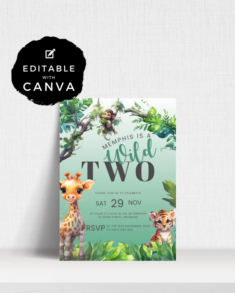 
            
                Load image into Gallery viewer, Wild TWO Birthday Party Invite | Digital Download ALW06
            
        