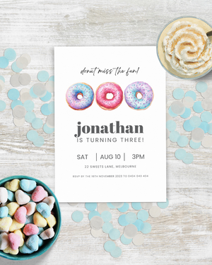 Donut Miss the Fun Birthday Party Invite Ages 1-90 | Digital Download ALW76