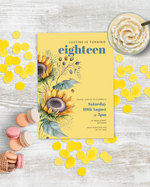 Sunflower Birthday Party Invite Ages 1-90 | Digital Download ALW54